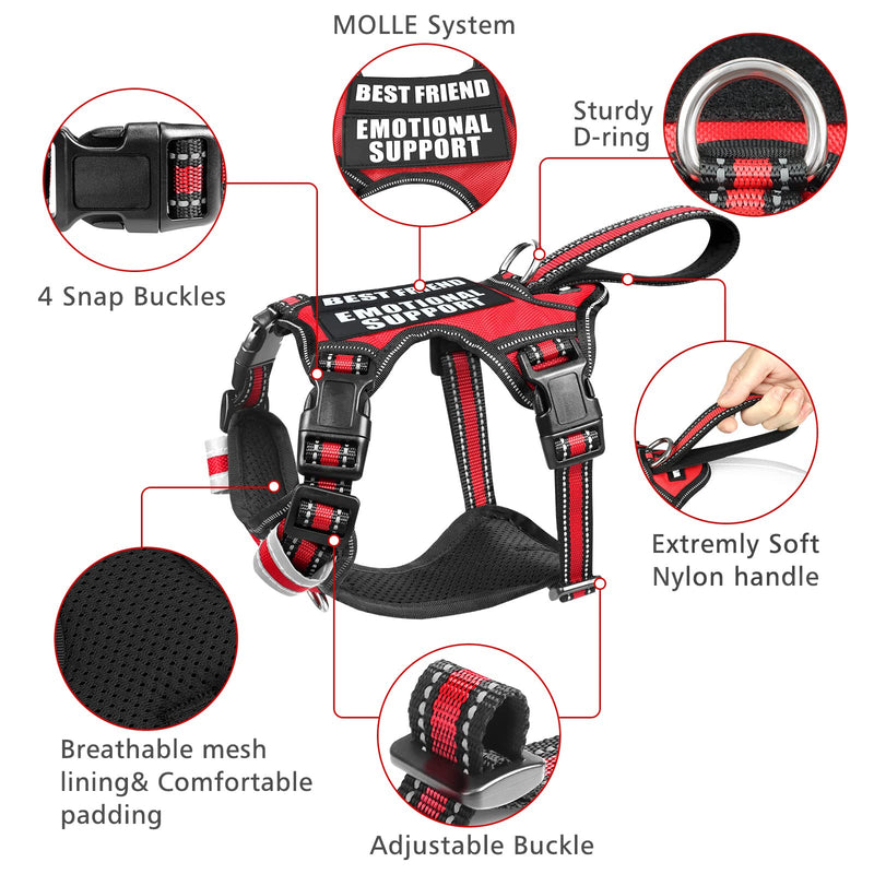 WINSEE Service Dog Vest No Pull Dog Harness with 7 Dog Patches, Reflective Pet Harness with Durable Soft Padded Handle for Training Small, Medium, Large, and Extra-Large Dogs Red - PawsPlanet Australia