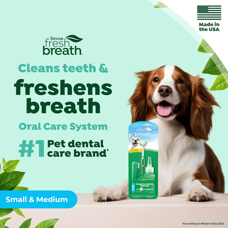 TropiClean Fresh Breath Toothbrush and Toothpaste Kit for Dogs, Teeth Cleaning Kit for Plaque & Tartar Removal, Breath Freshener, Dog Dental Care Small Dog Original Kit