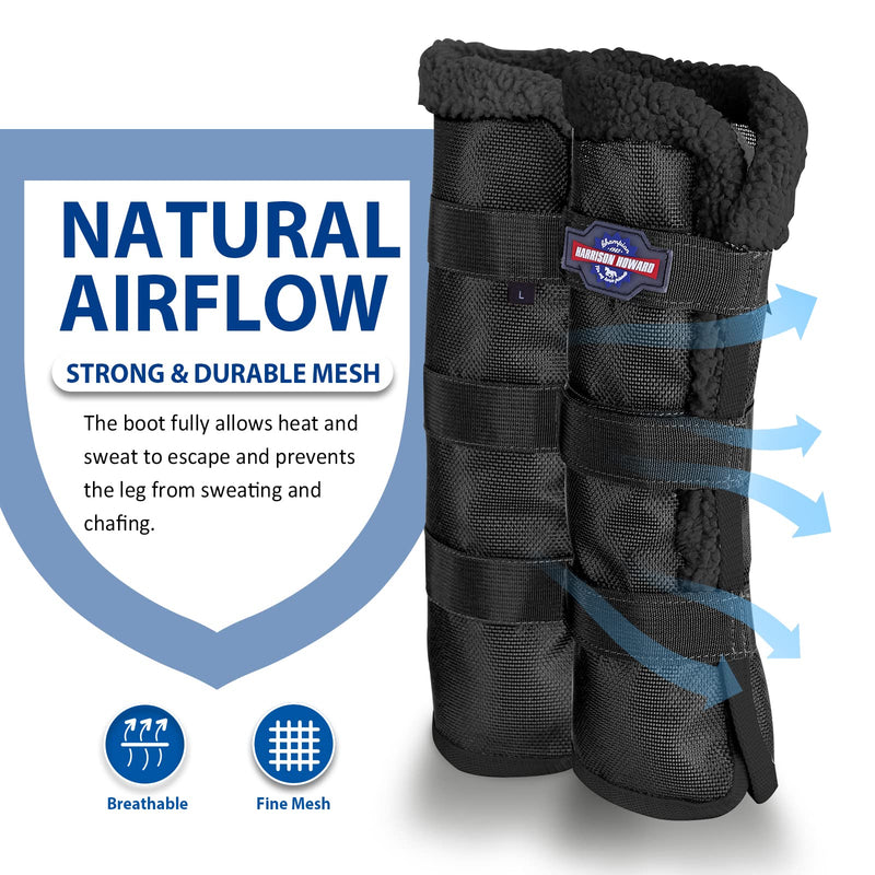 Harrison Howard Horse Fly Boots with Fleece Trim Long-Lasting Breathable Cool Mesh Adjustable Closure Full (Large) Classic Black