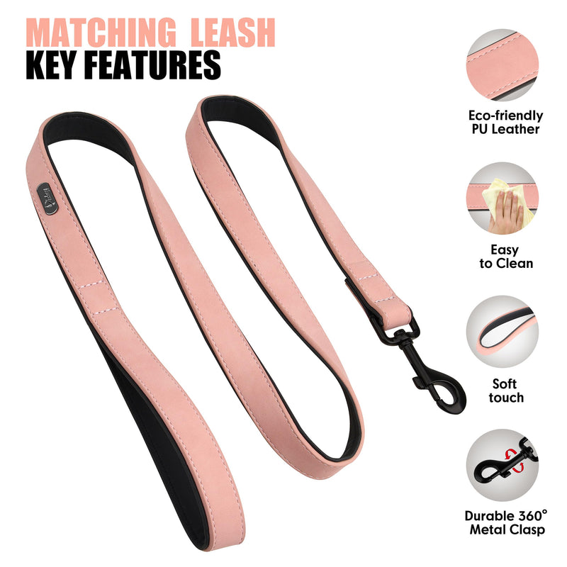 Didog Soft Padded Leather Dog Collar and Leash Set, Adjustable Pink and Breathable Pet Collars with 4FT PU Leather Dog Leash for Small Medium Large Dogs, Pink, L L: Fit Neck 14-18"(22-44 lbs) Pink Set - PawsPlanet Australia