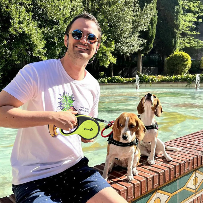Pecute 16 ft Retractable Heavy Duty Dog Leash with Light Rechargeable, Walking Dog Leash with Nylon Tape, 360° Tangle-Free, One-Button Control, High Strength Hook for Large Dog Up to 110 lbs - PawsPlanet Australia