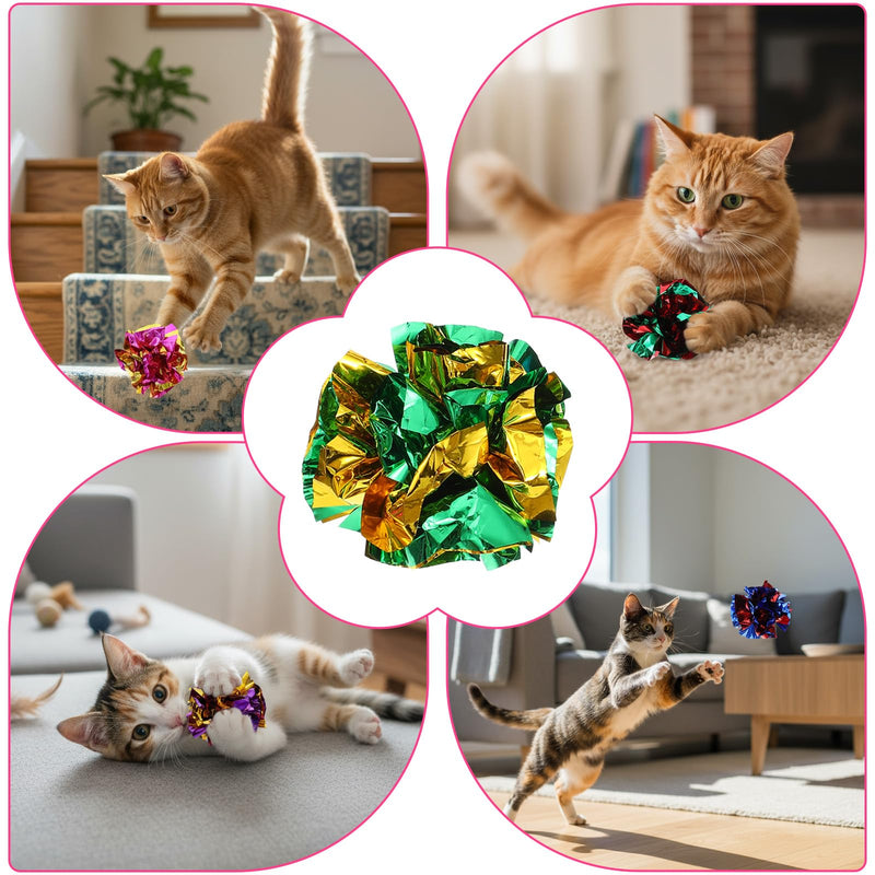 100PCS Crinkle Cat Toys, Colorful Polyester Film Crinkle Balls for Cats, 2.36 Inch Interactive Chew and Chase Cat Ball Toys for Kitten Exercise and Indoor Play - PawsPlanet Australia
