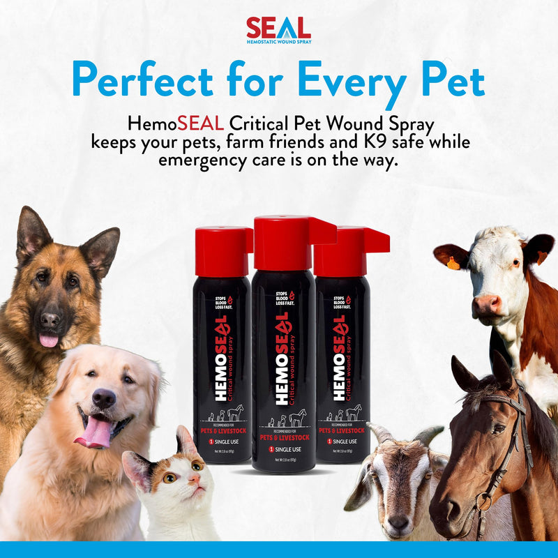 Seal 2.8oz Hemostatic Wound Spray for Pets & Livestock | Rapid Bleeding Control for Dogs Cats Horses Farm Animals Single Use