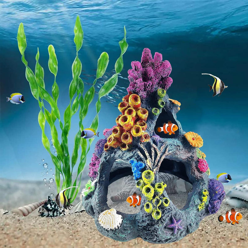 Fish Tank Decoration Aquarium Colorful Coral Reef Set Decor Accessories for Betta Sleep Rest Hide Play Breed, Coral Mountain x 1, Aquatic Plant x 4 - PawsPlanet Australia