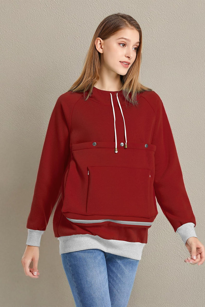 ALYC Cat Dog Carrier Hoodie Large Pet Pouch Sweatshirt Puppy Kitten Holder Pullover Top Kangaroo Hoodies for Women Burgundy X-Large - PawsPlanet Australia