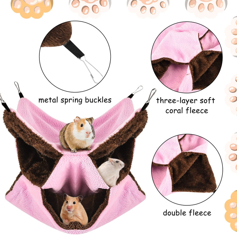 XINRUI 3 Tier Ferret Rat Hammock,Guinea Pig Cage Accessories,11.8x11.8 Inches,Pet Cage Hanging Bunkbed Hammock for Small Animals,Guinea Pig,Ferret,Kitten,Squirrel,Chinchilla,Rat,Parrot pink - PawsPlanet Australia