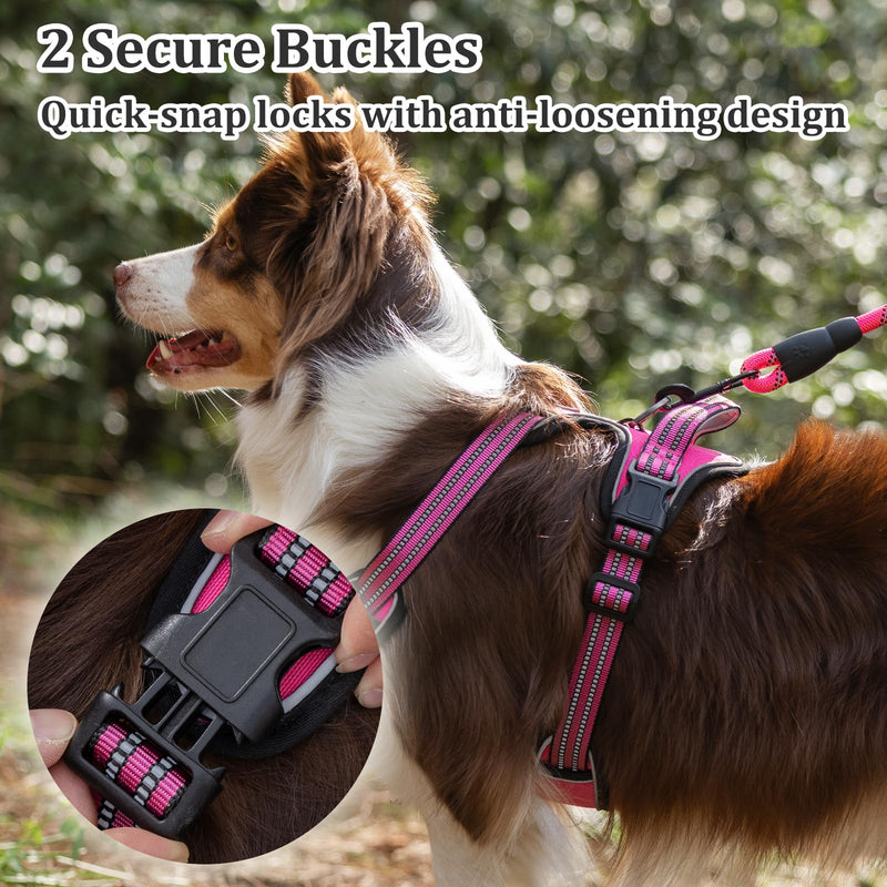 Dog Harness No Pull, 2 Leash Clips, Reflective Mesh Vest with Padded Chest, Adjustable Breathable Pet Harness for Medium Large Dogs (L, Hot Pink) L - PawsPlanet Australia