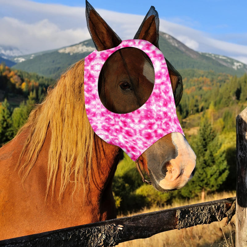 Frienda 4 Pcs 4th of July Horse Fly Masks with Ears Face Covering UV Protection from Insect Pests Elasticity Smooth Comfortable Mesh Horse Mask Accessories(Tie-dye,Large) Tie-dye Large