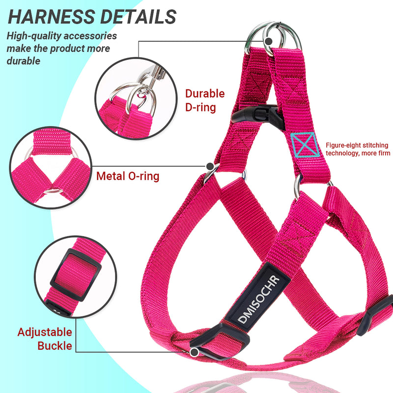 No Pull Dog Harness - Step in Dog Harness and Leash for Small Medium Large Dog - Escape Proof Adjustable Soft Dog Harness Leash Collar Set for Walking Training Hiking Outdoor MEDIUM (chest: 17.3"-23.4" neck: 12"-16") Rose Red