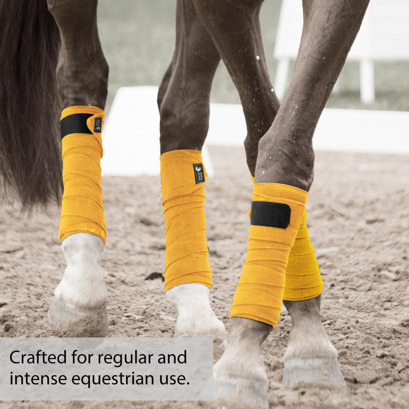 Horse Polo Leg Wraps, 10' Long Fleece Polo Wraps for Horses Set of 4, Horse Leg Bandages Stable Supplies Equestrian Boots Horse Leg Protection Mustard Yellow 10' - PawsPlanet Australia