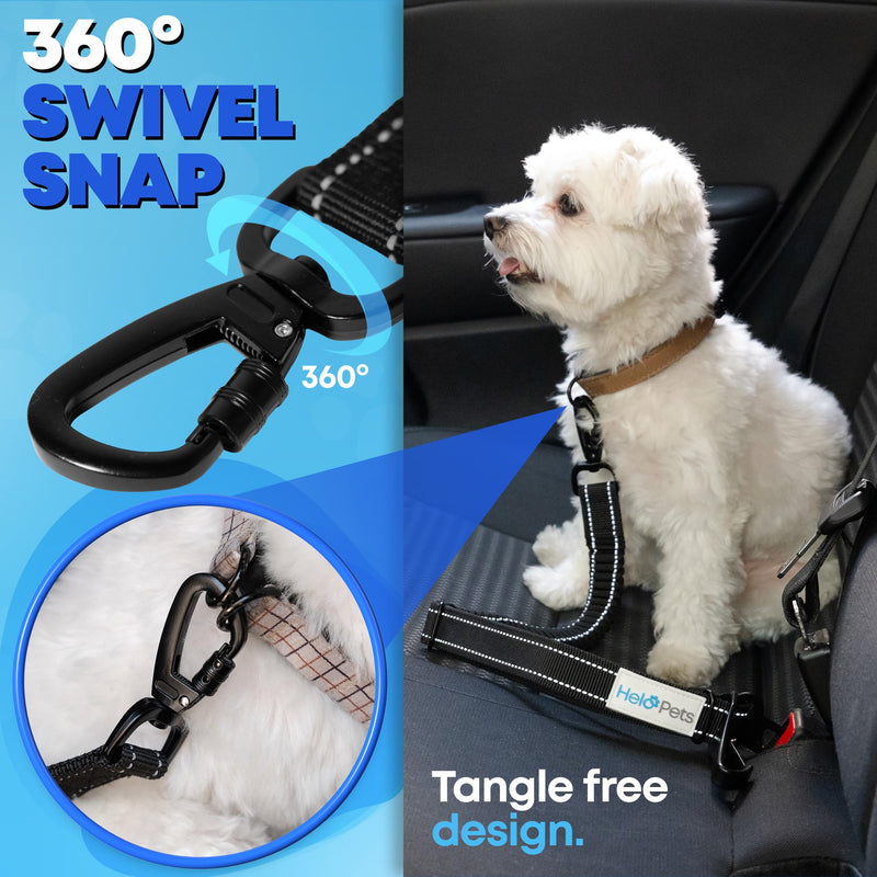 Dog Car Seat Belt for Car 3-in-1 Adjustable Safety Seatbelt for Dogs in Car – Durable Extra Thick Nylon Webbing Bungee with Hook & Buckle Latch, Reflective Dog Harness for Car (Black). Black - PawsPlanet Australia