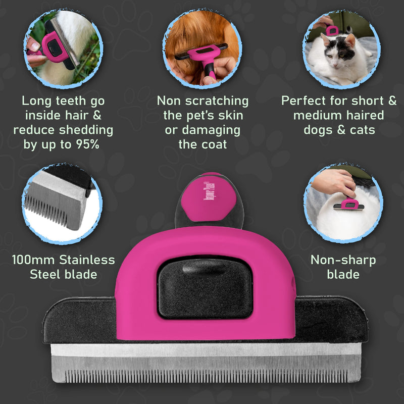 Maxpower Planet Pet Deshedding Brush - Grooming Tool for Dogs and Cats, Reduces Shedding by 95% - Comb for Short and Medium Hair - Pink - PawsPlanet Australia