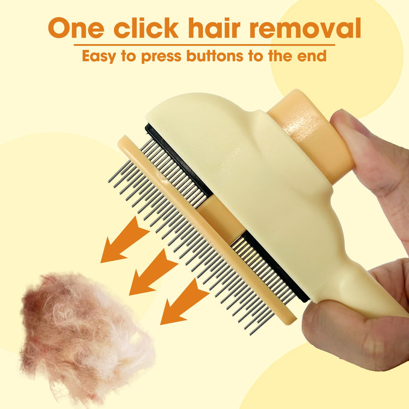 Cat Hair Brush & Dog Brush, Deshedding Brush for Long or Short Haired Pets, Removes Loose Fur, Durable Stainless Steel & ABS Design (yellow 2pcs) yellow 2pcs
