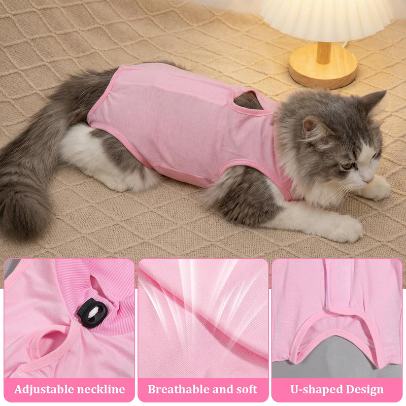 Cat Spay Recovery Suit 2Pcs, Cat Onesie for Cats After Surgery Female, Breathable Cats Surgery Recovery Suit Cone of Shame Alternative, Anti Licking CatBodysuit for Post Surgical Wounds (Pink, M)