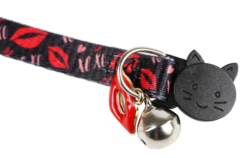 BoomBone Valentines Day Cat Collar Breakaway with Bell and Lip Charm,Puppy Collars for Small Dogs Valentine's Day