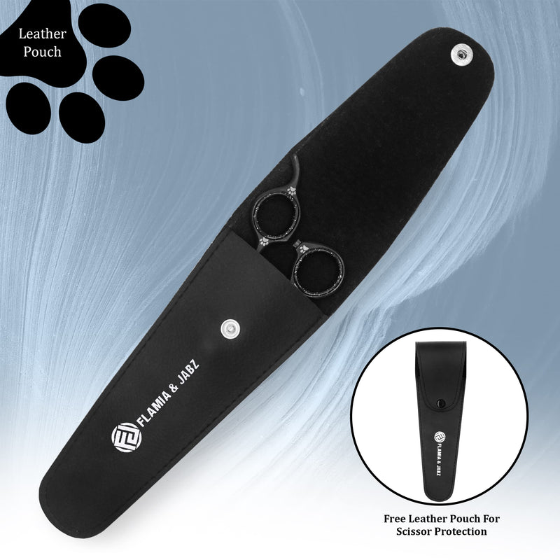 Professional Dog Grooming Scissors/Shears, Straight, with Paw Prints for Dogs, Cats & Pets (Right Handed, Black, Stainless Steel 8 Inch) Straight Scissors - PawsPlanet Australia