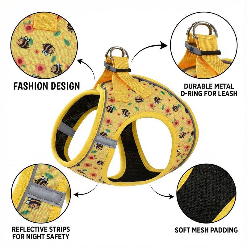 Step in Dog Harness and Leash Set, Reflective Adjustable No Pull Dog Harness for Small Medium Dogs Puppy and Cats, Soft Padded Mesh Vest Harnesses for Girl and Boy Pets(Bee,L) Bee L-Chest:18.9-21.3inch - PawsPlanet Australia