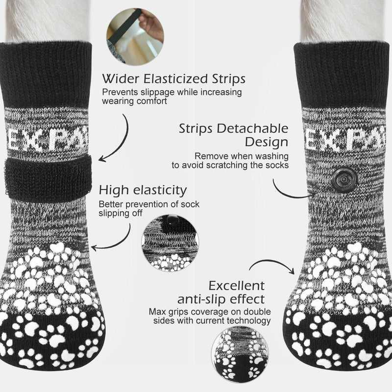 EXPAWLORER Anti-Slip Dog Socks-Double Sides Grips Traction Control on Hardwood Floor,Dog Boots for Winter,Dog Shoes for Cold Pavement,Paw Protector,Prevents Licking,for Small Medium Large Senior Dogs Medium (6 Count) Grey - PawsPlanet Australia