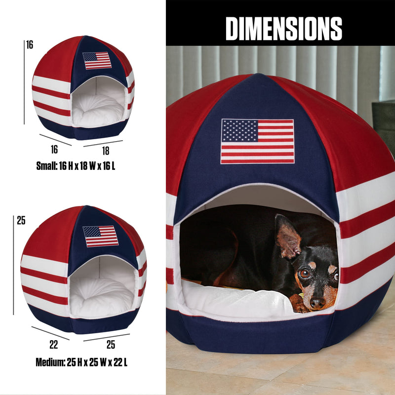 Maccabi Art US Country Dog Bed - Sports Themed Pet Bed - Fits Small Dogs, Puppies, Cats - Pillow Insert with Plush Lined Interrior, Non-Slip Igloo Design - 16 x 18 x 16 - PawsPlanet Australia