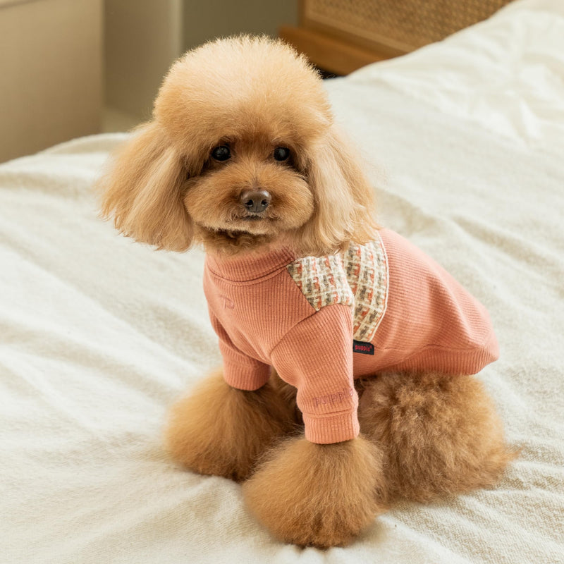 Puppia Yule Winter Round Neck Shirts Checkered Pattern for Small and Medium Dogs, Coral, Medium - PawsPlanet Australia