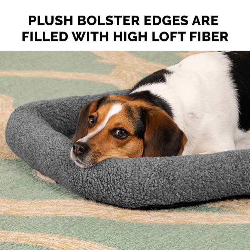 Furhaven Dog Bed for Medium/Small Dogs & Indoor Cats, 100% Washable, Sized to Fit Crates - Sherpa Fleece Bolster Crate Pad - Gray, Medium - PawsPlanet Australia