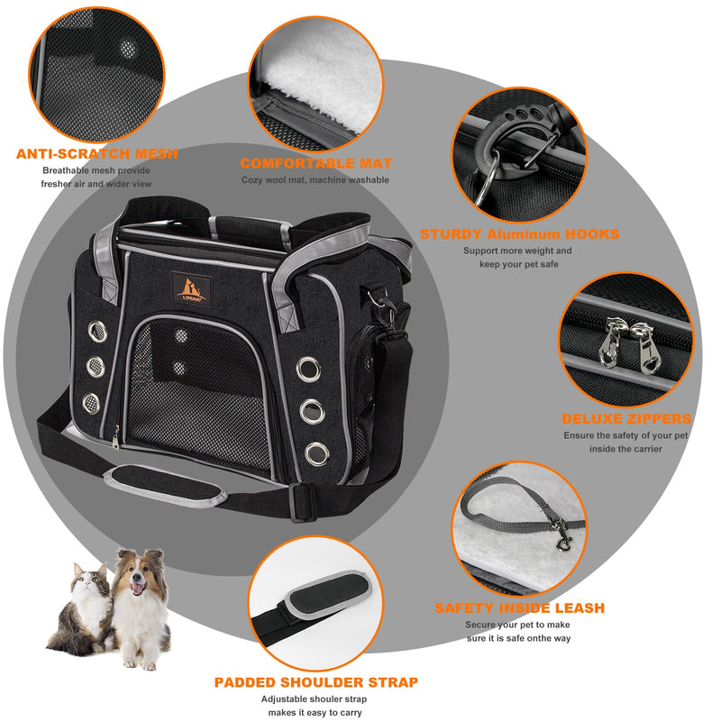 Lifeand Cat Carrier for Large and Medium Cats Under 18lb, Collapsible Soft Sided Pet Carrier, Dog Carrier, Airline Approved for Cats, Small Dogs, Kitten, Pet Privacy Protection Travel Carrier black