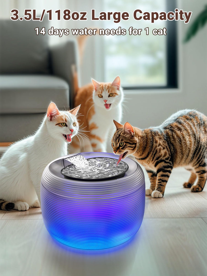 Kastty FS75 Quiet Cat Water Fountain, 3.5L/118oz Large Capacity Pet Water Fountain for Cats Indoor with Water Level LED Light, Easy Cleaning Cat Fountains for Drinking Automatic Dog Water Fountain - PawsPlanet Australia