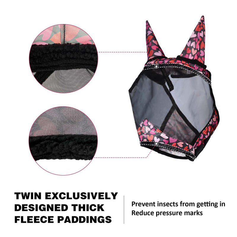 Harrison Howard Pro LumiVista Horse Half Face Fly Mask Large Eye Space with Ears UV Protection for Horse Cute Hearts M Medium - PawsPlanet Australia
