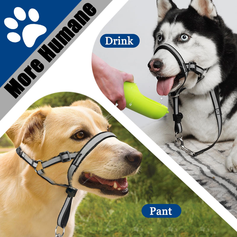 Reflective Head Collar, No Pull Collar for Large Dogs, Anti-Pull Muzzle Leash for Large Sized Breed, Adjustable Soft Dog Halter, Nose Leash for Easy Control on Walks Black L (Snout Cir: 9½"-14”)