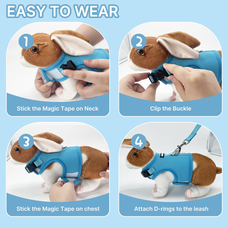 AIITLE Lightweight Escape Bunny Harness and Leash Set - Air Mesh Vest with Double D-Rings, Adjustable & Magic Tape Design, for Ferret/Cat/Puppy Training and Hiking Adventures, Blue L - PawsPlanet Australia
