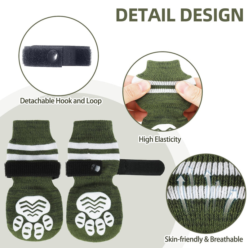 PUPTECK Anti-Slip Dog Socks with Double Sides Grips Booties for Medium Large Dogs Hardwood Floors Prevents Licking, Dog Shoes for Cold & Hot Pavement Traction, Green, M - PawsPlanet Australia