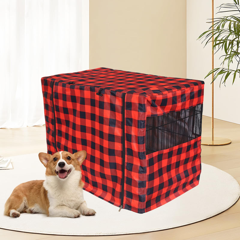 Dog Crate Covers,Cover Fits 48" Kennel Indoor,Polyester Pet Kennel Covers,Breathable Mesh Windows,Repels Oils and Stain,Washable Cover Universal Fit for Standard Metal Crate-Red Plaid 48"L x 30"W x 32"H