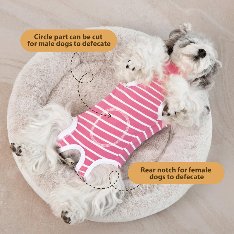 Striped Dog Surgery Suit - Soft Cotton Recovery Body Suit After Surgery, Wound Protection, Easy to Wear, Pink L