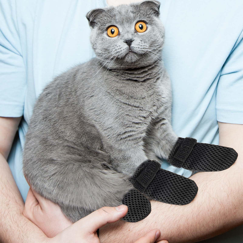 4pcs Anti Scratch Cat Mittens, Adjustable Mesh Cat Foot Covers, Breathable Cats Paw Covers Cat Nail Gloves Cat Paw Protector Cat Booties for Pet Bathing, Cutting Nails, Checking (XL, Black) - PawsPlanet Australia