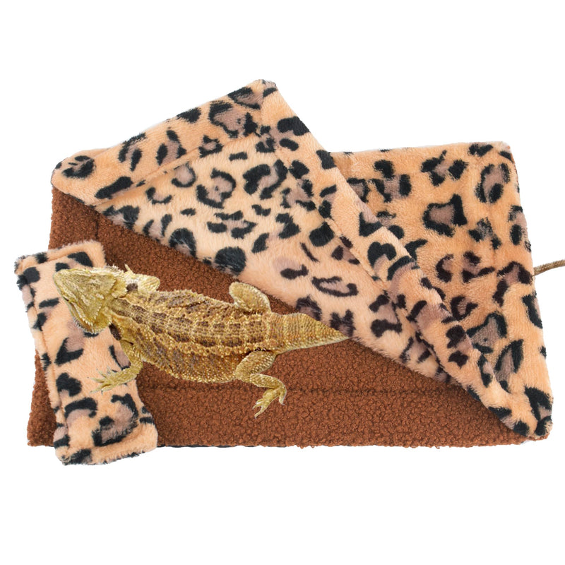 ADOGGYGO Bearded Dragon Bed with Pillow Blanket, Bearded Dragon Tank Accessories Lizard Hide Habitat Shelter, Warm Sleeping Bag with Cover for Bearded Dragon, Leopard Gecko, Lizard (Brown) Brown