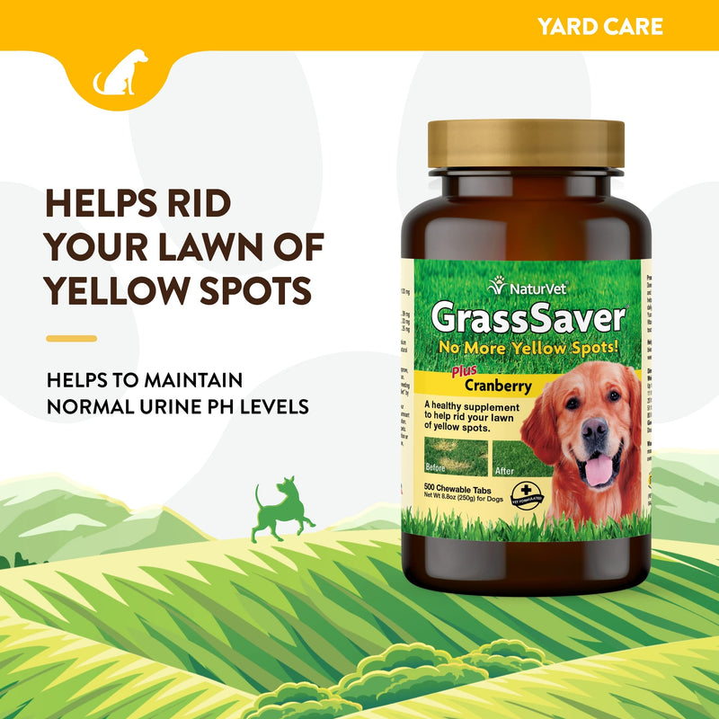 NaturVet – GrassSaver Supplement for Dogs – Healthy Supplement to Help Rid Your Lawn of Yellow Spots – Synergistic Combination of B-Complex Vitamins & Amino Acids – 500 Tablets