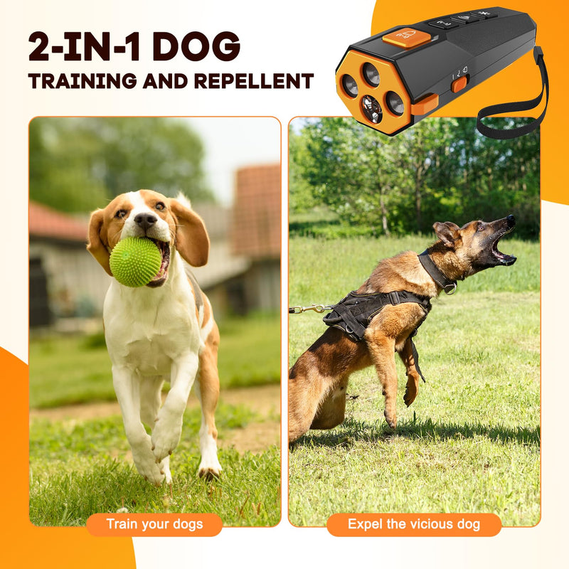Dog Bark Deterrent Device Ultrasonic Anti-Barking Devices with 3X Sonic Emitters Indoor Outdoor Use Rechargeable Safe for Dogs Training(Black)