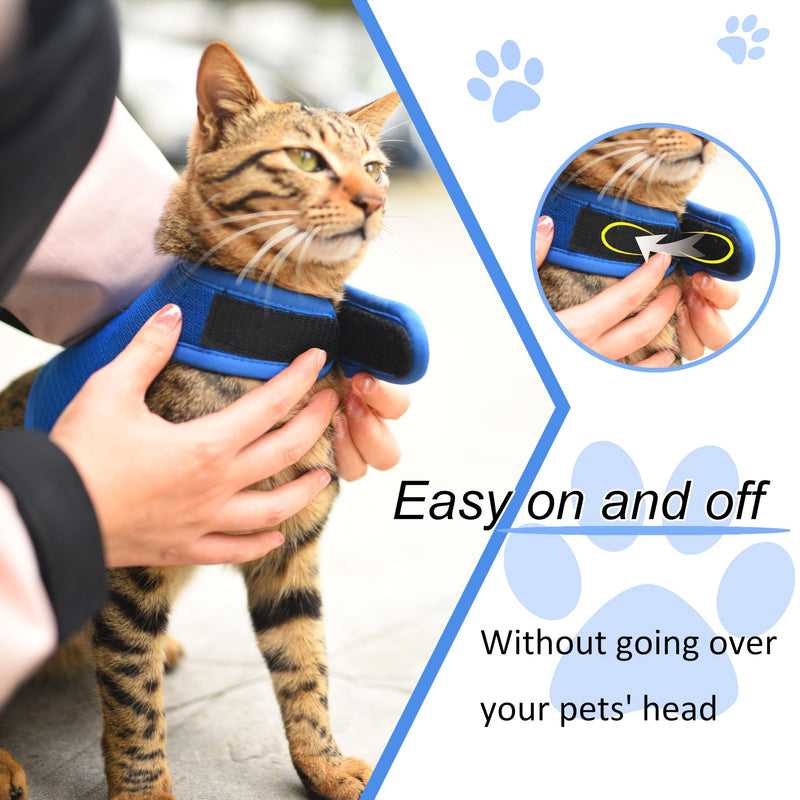 Cat Harness and Leash for Walking Escape Proof Breathable Mesh Fabric, Solid Blue, Medium, Adjustable Cat Walking Jackets, Padded Stylish Cat Vest M 5.5-9LBS Solid Blue Mesh - PawsPlanet Australia