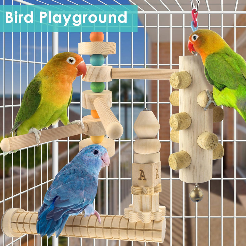 3pcs Natural Wood Bird Chewing Toys, Parrot Rotating Perch Stand, L-Shaped Perches with Chew Block, Hanging Cork Stopper Toys, Bird Cage Accessories for Parakeets Cockatiels Conures Lovebirds - PawsPlanet Australia