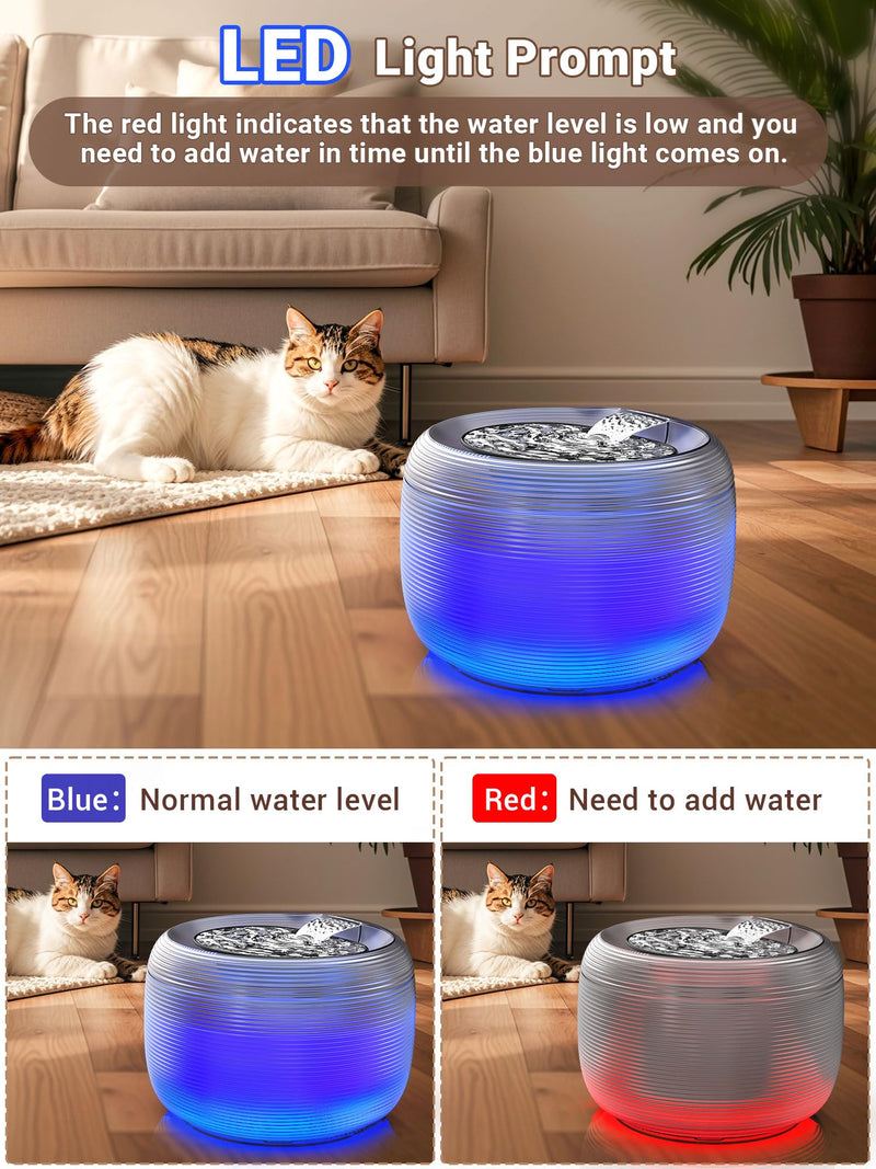 Kastty FS75 Quiet Cat Water Fountain, 3.5L/118oz Large Capacity Pet Water Fountain for Cats Indoor with Water Level LED Light, Easy Cleaning Cat Fountains for Drinking Automatic Dog Water Fountain - PawsPlanet Australia
