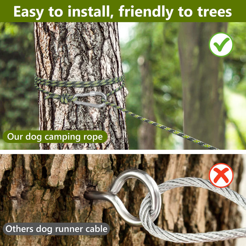 Tresbro Dog Camping Leash, 50ft/75ft/100ft Dog Trolley System for Dogs up to 300lbs, Portable Lightweight Dog Runner Lead for Yard, Reflective Dog Tie Out Cable for Camping, Courtyard, Park, Outside Armygreen