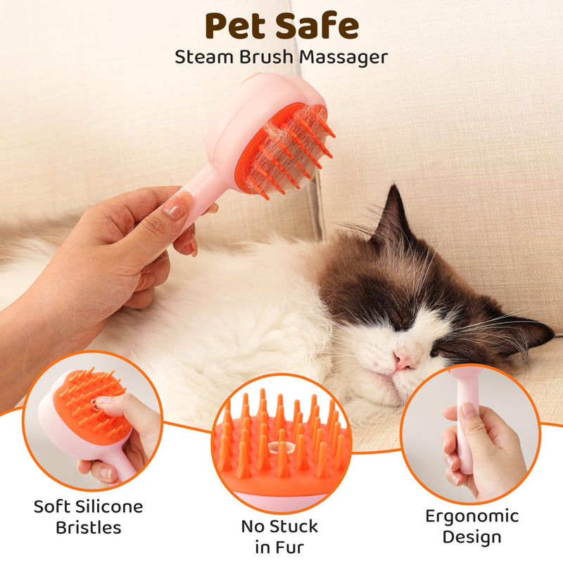 Steam Cat Brush, 6-in-1 Dog Brush Spritz Defur Comb, Steamy Skin Friendly Deshedding Grooming Tool, Suitable for Shedding & Haired Pets, Pet Supplies Accessories,Pink Pink - PawsPlanet Australia