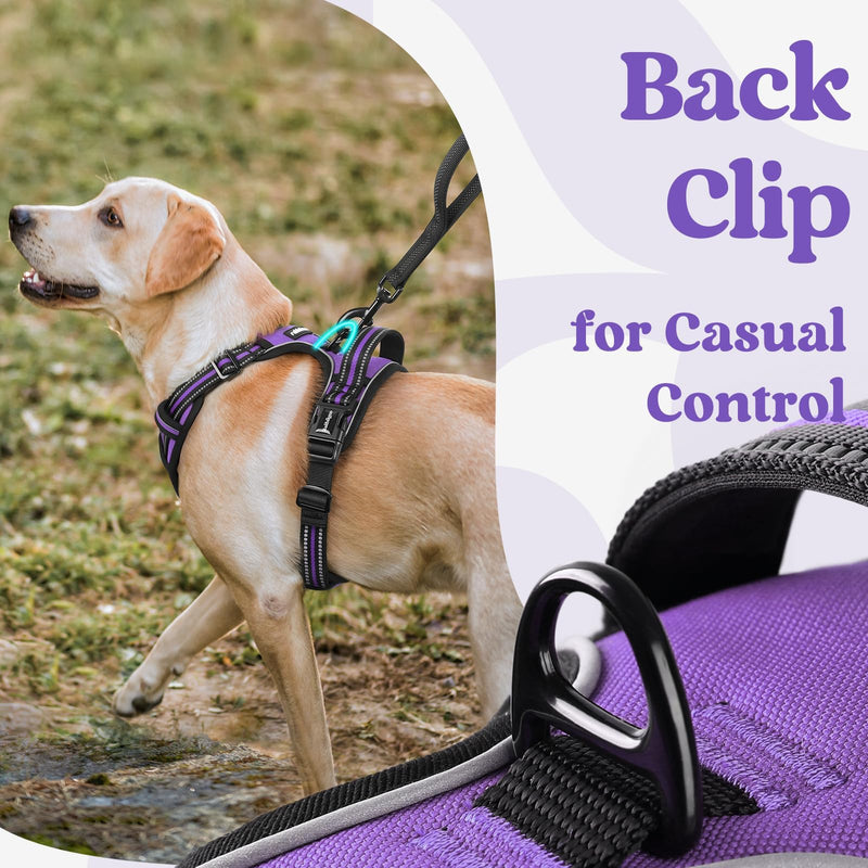 rabbitgoo Dog Harness for Large, No Pull Pet Harness with 3 Buckles, Adjustable Soft Padded Vest with Control Handle, Walking Reflective Pet Vest for Large Dogs, Purple, L