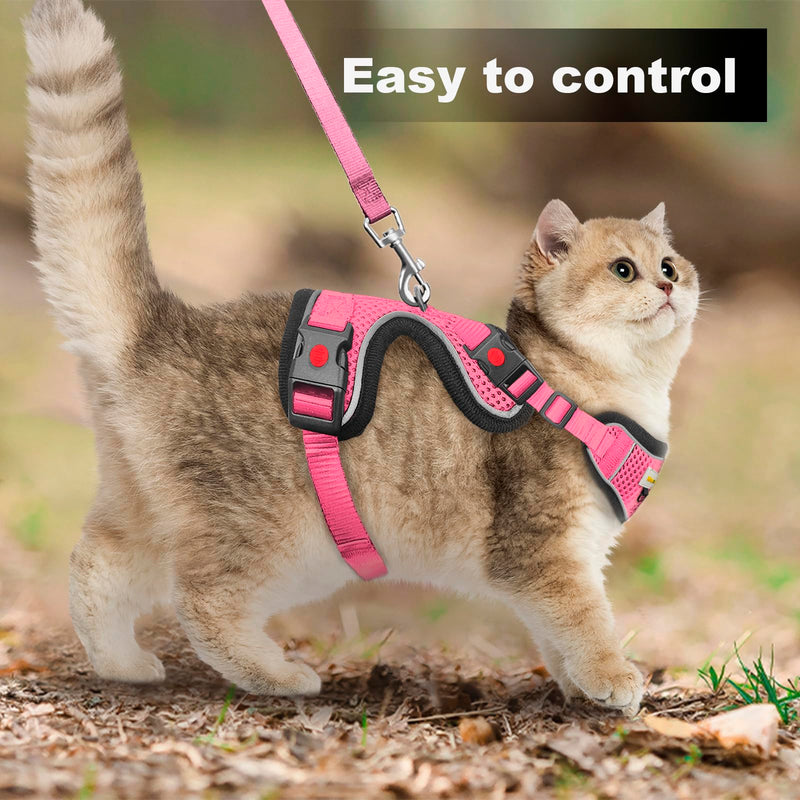 Cat Harness and Leash for Walking, Retractable Cat Harnesses and Leash Set Escape Proof, Breathable Soft Kitten Small Large Harness for Travel Training and Walking, Pink, S S(chest:11.1"-18.1") - PawsPlanet Australia