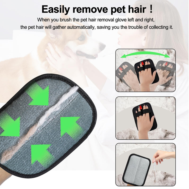 Pet Hair Removal Glove, Magic Brush Pet Hair, Cat Comb, Washable Reusable Dogs Cats Hair Gloves for Furniture, Bed, Sheets, Couch, Clothes, Carpet, Car Seat, Pet Grooming, Curtain (2PCS) 2PCS - PawsPlanet Australia