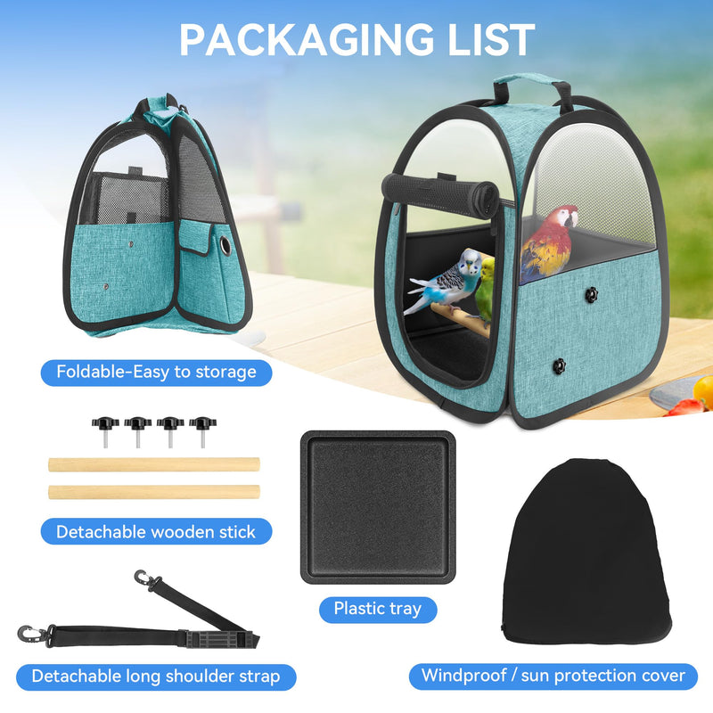 Akinerri Birds Travel Carrier, Small Bird Travel Bag, Transparent Breathable Travel Cage Bird Parrot Carrier, Include Perch and Bottom Tray Blue - PawsPlanet Australia