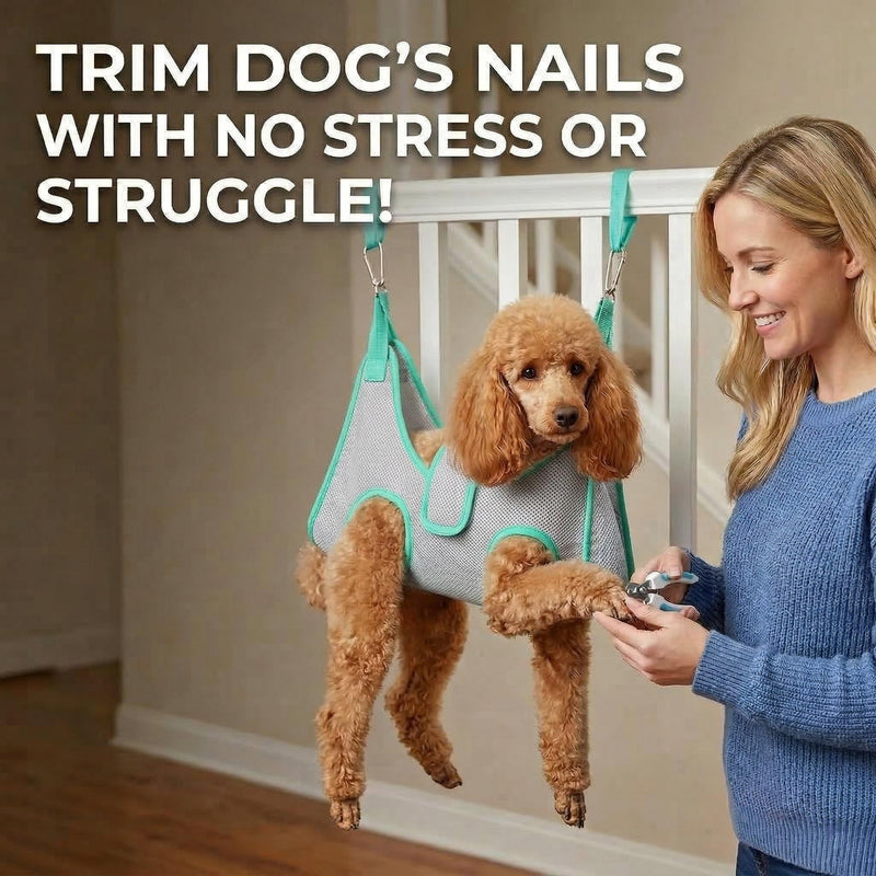 Dog Grooming Hammock, Adjustable Restraint Sling for Nail Trimming, Hands-Free Grooming Harness for Easy Bathing, Haircuts & Claw Care at Home, Grey S S（Leg Space:7-10.2") - PawsPlanet Australia