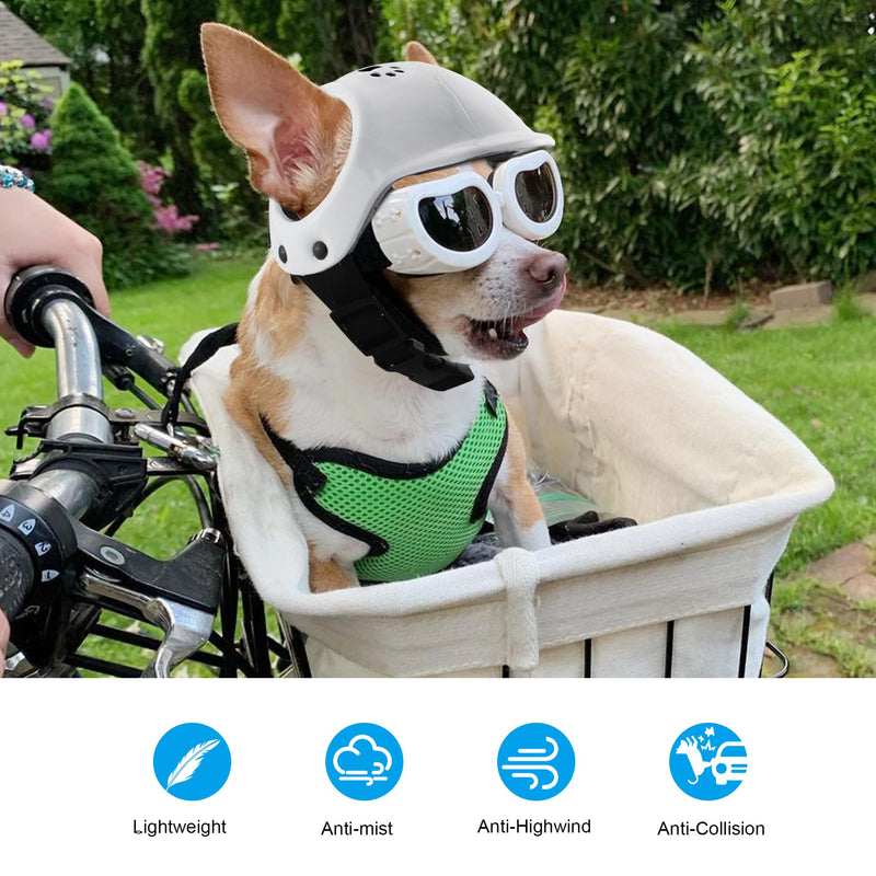 Dog Helmets for Small Dogs with Ear Holes, Hard Safety Pet Dog Hat for Puppy, Windproof Doggies Motorcycle Helmets for Outdoor Riding Hiking Cycling (White, Small) - PawsPlanet Australia