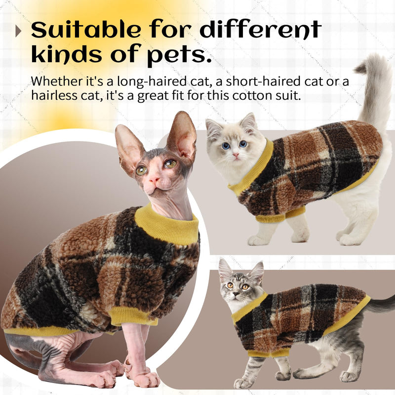 Sphynx Cat Sweater, Soft Fleece Pullover with Sleeves, Warm & Elastic Pet Clothes for Hairless Cats and Small Kittens, Cozy Winter Outfit Yellow XL X-Large - PawsPlanet Australia