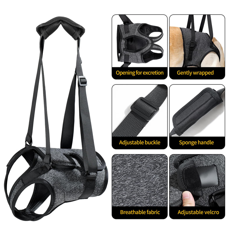 HEYWEAN Dog Sling for Large Dogs Hind Leg Support Harness Ideal for Elderly Injured Arthritic Dogs Provides Rehabilitation Aid for Weak Back Legs Comfortable and Durable Design X-Large Grey - PawsPlanet Australia